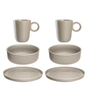 Geschirrset ROMA beige 6-teilig, bestehend aus zwei Bechern, zwei Schalen und zwei Tellern