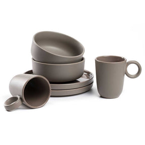 Geschirrset ROMA taupe 6-teilig, Schalen, Teller und Becher aus Keramik