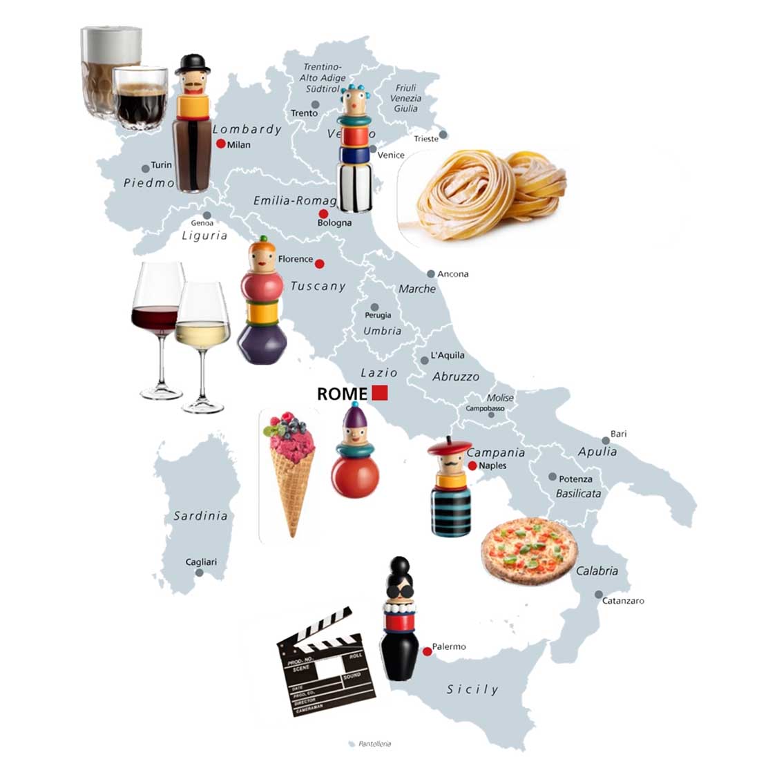 Objektvase BUONI AMICI Simonetta in Italien-Landkarte mit regionalen Symbolen