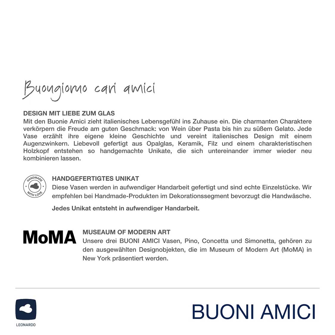 Objektvase BUONI AMICI Simonetta, Produktinformationen und Verpackung