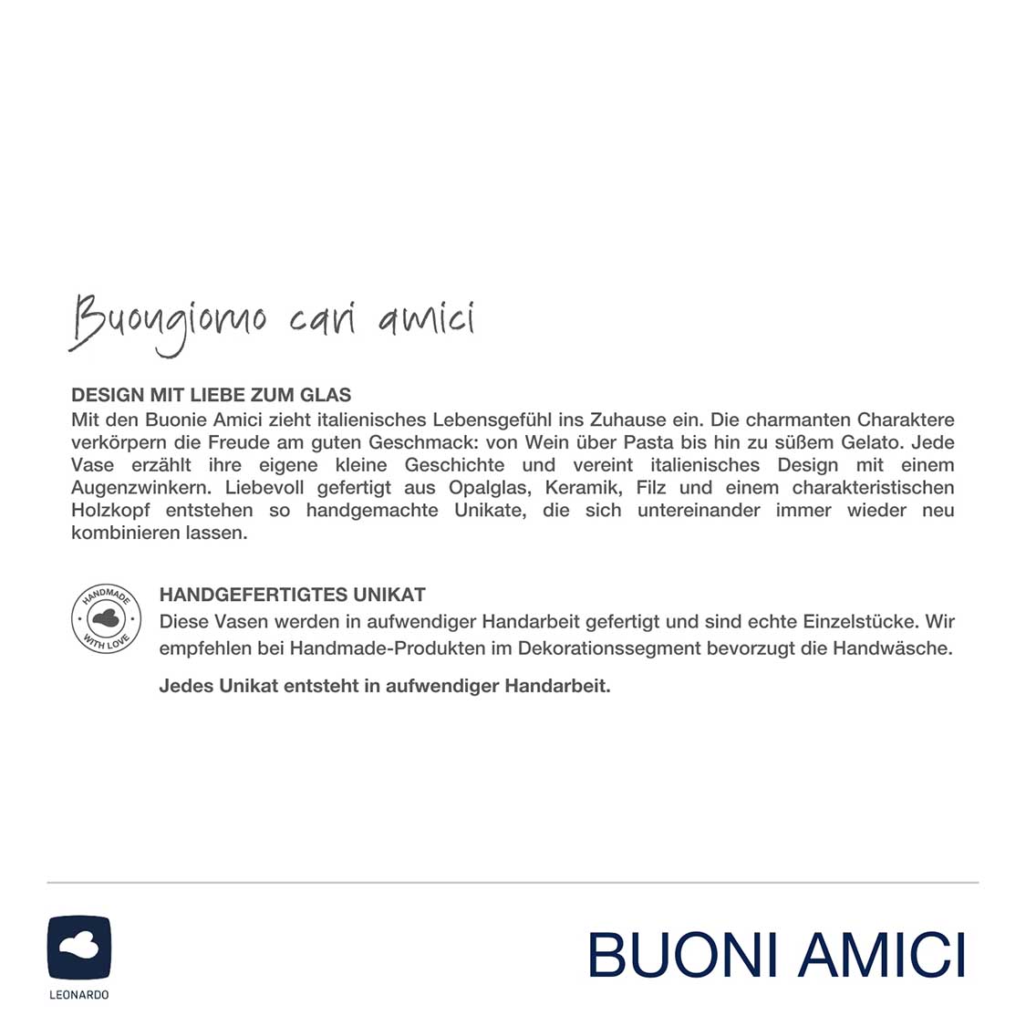 Objektvase BUONI AMICI Pizzaiolo mit Produktbeschreibung und Handarbeitszertifikat