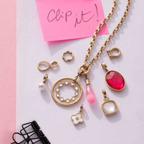 Edelstahlring SENTA gold mit austauschbaren Clip-Anhängern und Kette