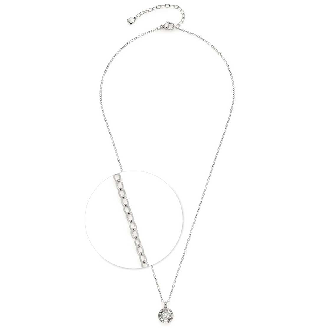 Silberne Halskette ISABELLE 45 mit Kettendetail und rundem Anhänger