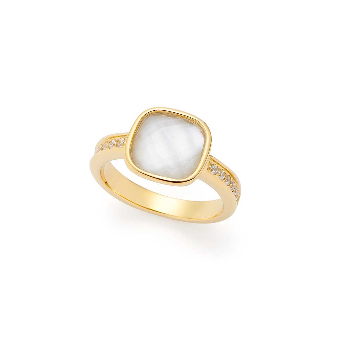 Ring VIRGINIA 21 gold mit weißem Stein auf weißem Hintergrund