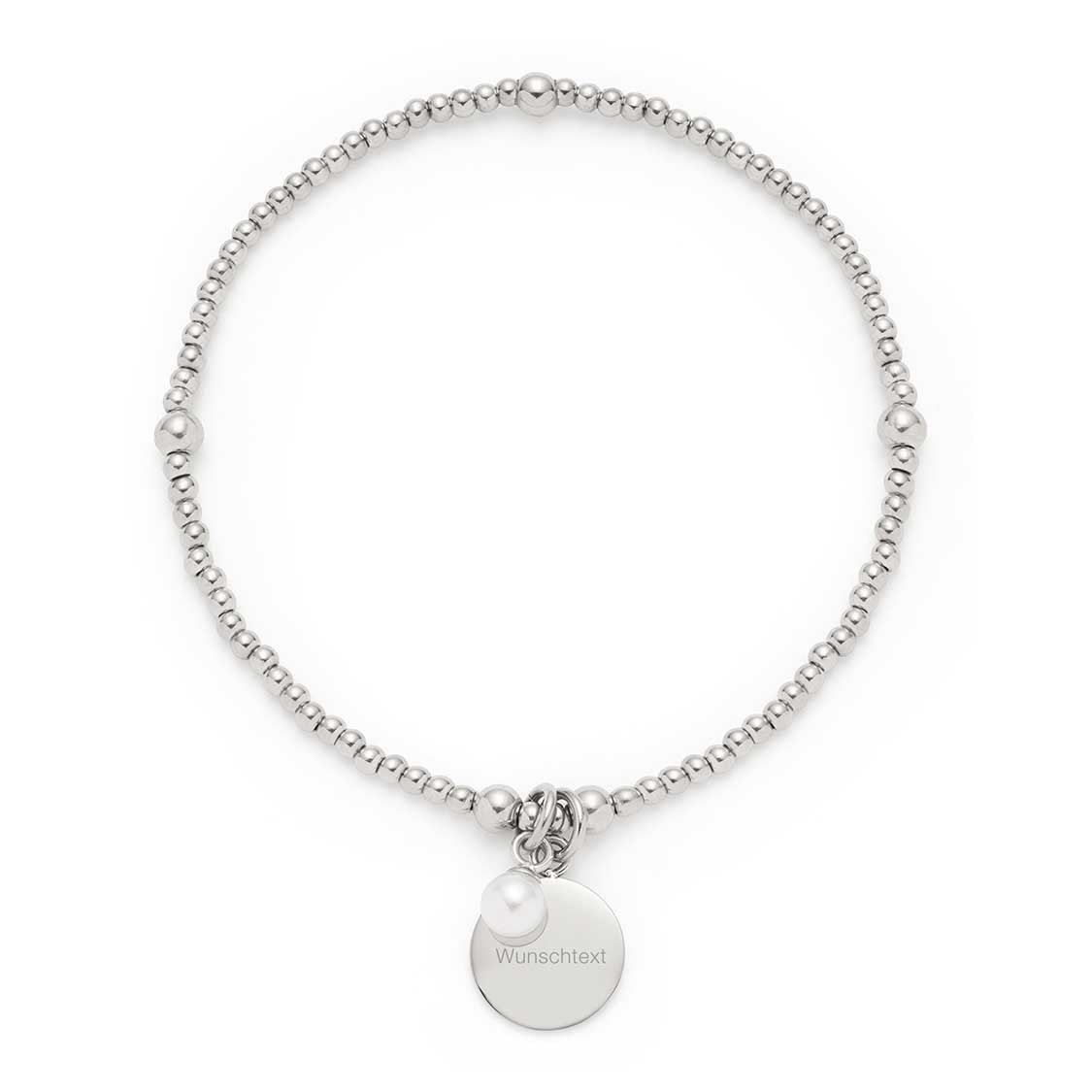 Silbernes Armband DEBBY mit Perle und gravierter Plakette