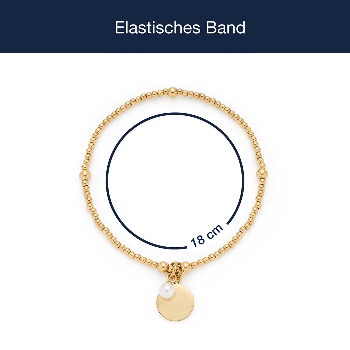 Armband DEBBY gold mit Perlendetail und rundem Anhänger, Massangaben zum Armband