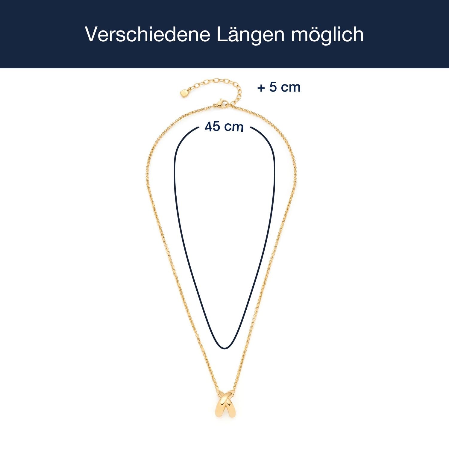 Massangaben zu Halskette SOPHIE, goldfarben mit Verlängerungskette
