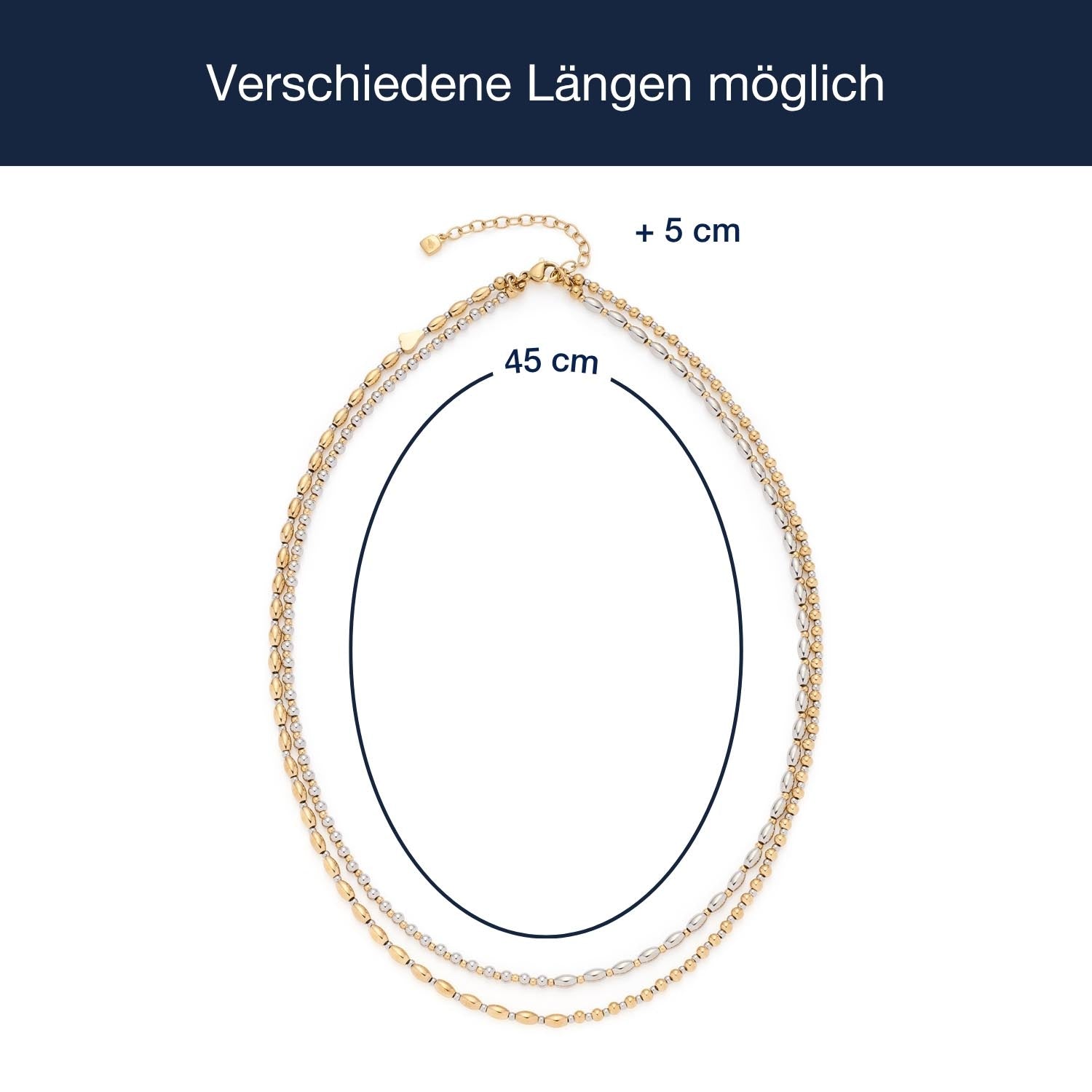 Massangaben zu Halskette SABRINA, bicolor Edelstahl mit Verlängerungskette