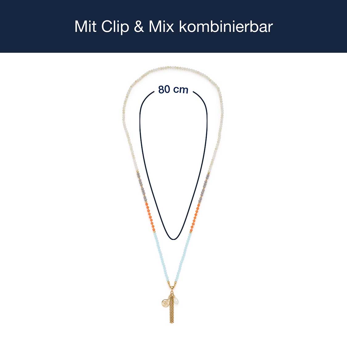 Massangaben zur Halskette SOLERA 80 cm gold blau