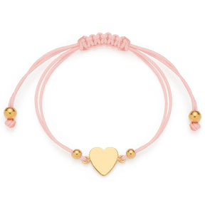 Armband BELLA gold mit herzfoermigem Anhaenger und rosa Kordel