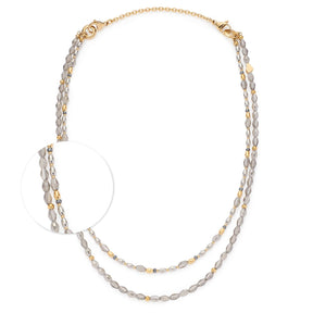 Halskette AGNETA, zweireihig mit Glasperlen in Gold und Silber, Detailansicht der Perlenstränge
