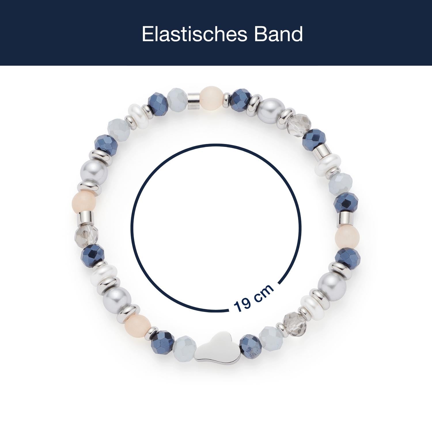 Massangaben zu Armband BRITTA, elastisches Band mit Glasperlen in Blau, Grau und Beige