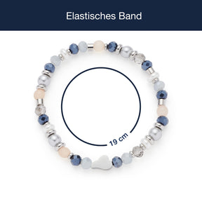 Massangaben zu Armband BRITTA, elastisches Band mit Glasperlen in Blau, Grau und Beige
