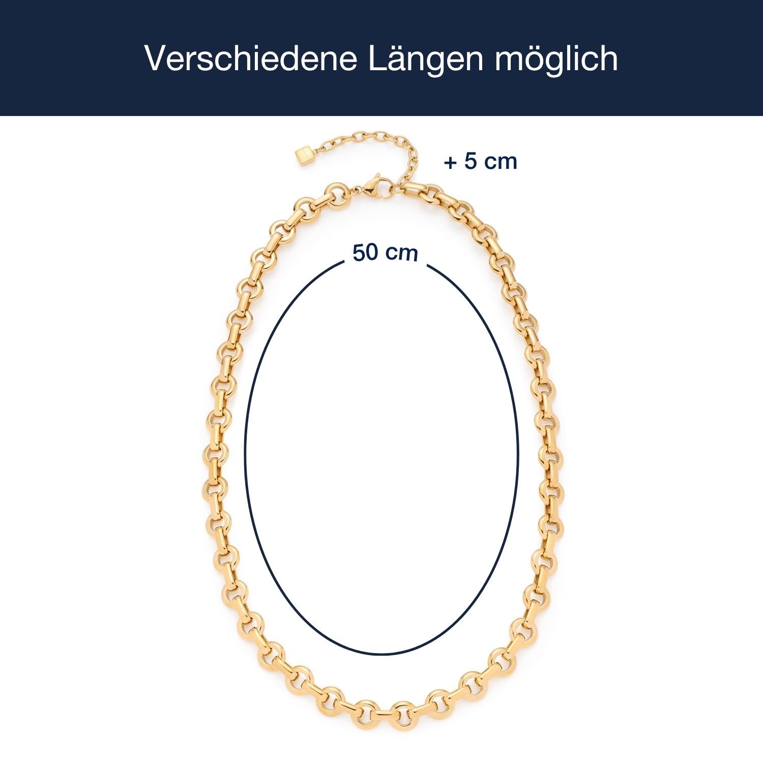 Massangaben zur Halskette NALA, goldene Gliederkette mit Verlängerung