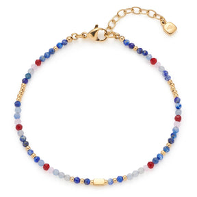 Armband ALSION CIAO mit blauen, roten und hellen Perlen, Goldverschluss und Verlängerungskette
