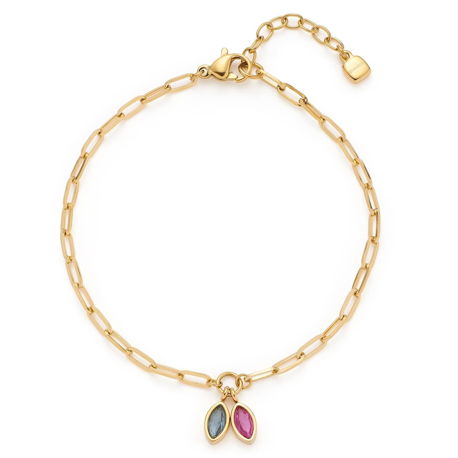 Armband MAY CIAO mit Gliederkette und zwei farbigen Anhängern in Blau und Rosa