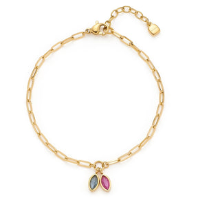 Armband MAY CIAO mit Gliederkette und zwei farbigen Anhängern in Blau und Rosa