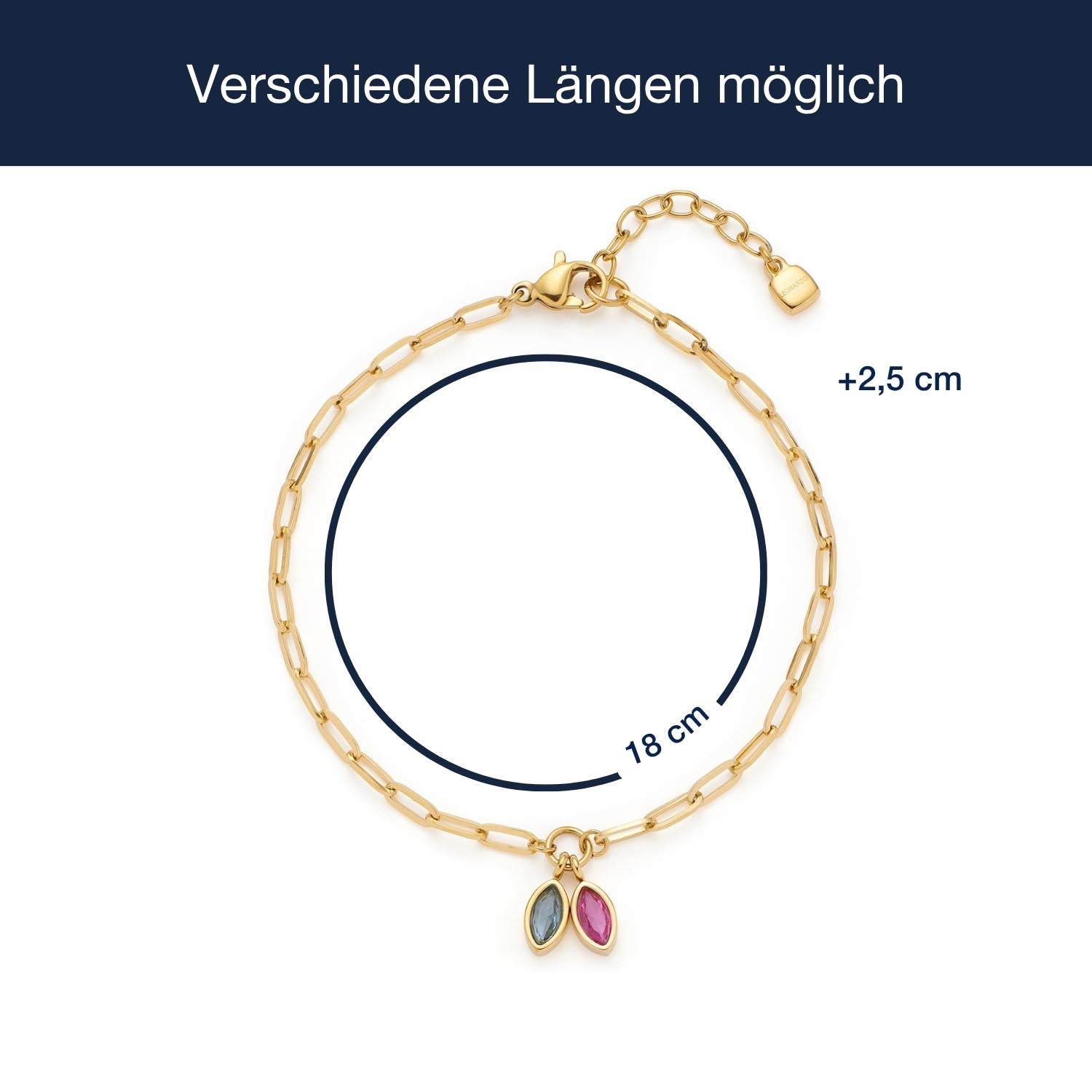 Massangaben zu Armband MAY CIAO mit zwei farbigen Anhängern