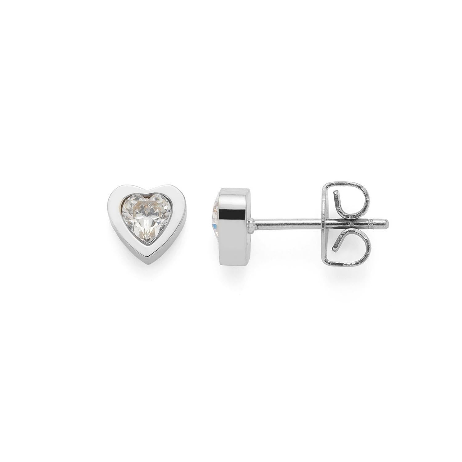 Ohrstecker CHRISTIE CIAO mit Herzform und Zirkonia, Edelstahl, Ansicht von vorne und Seite