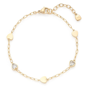 Armband CHRISTIE gold mit runden und herzförmigen Plättchen sowie Kristallsteinen