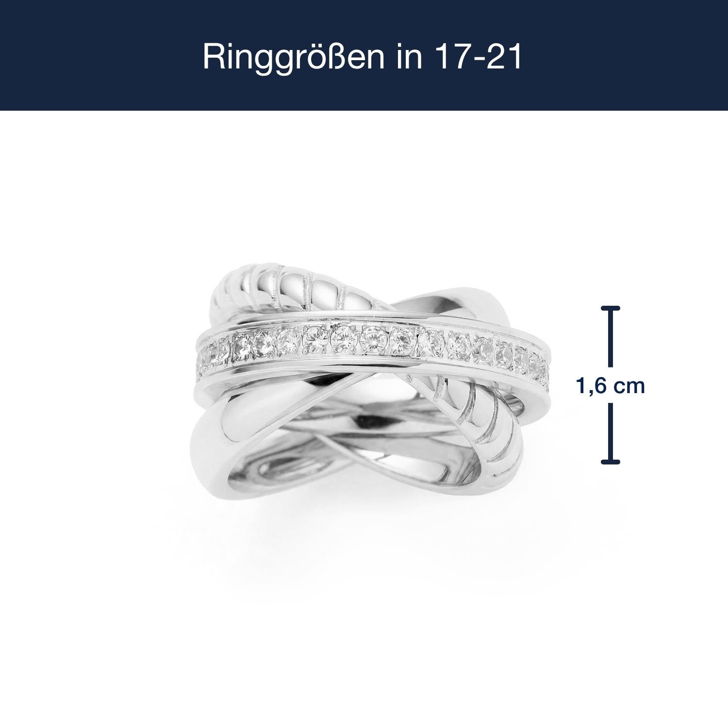 Massangaben zu Ring VERA 17, silberfarbig mit Kristallen, Größenangabe 1,6 cm Höhe