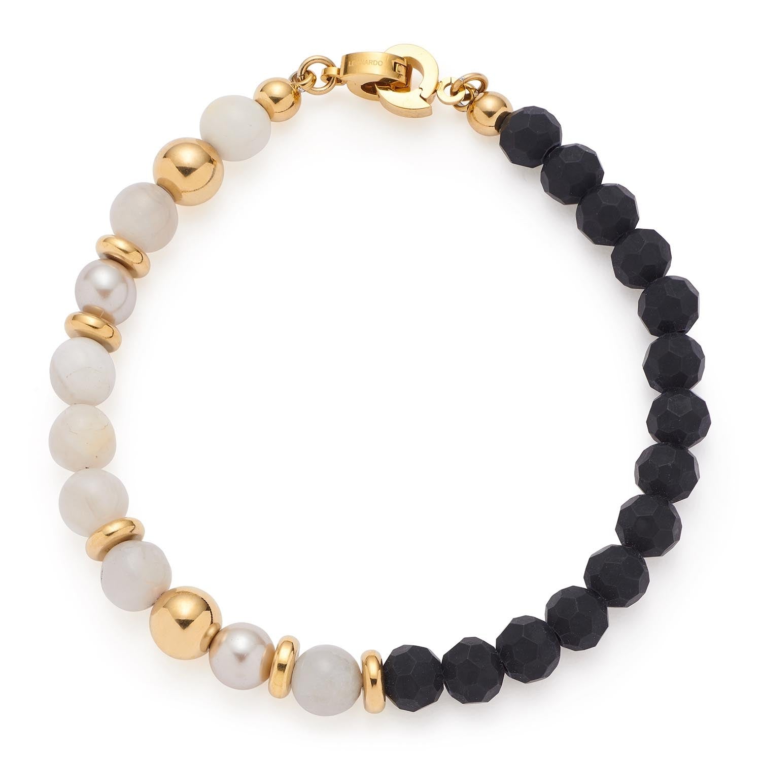 Armband HOLLY Clip & Mix mit weißen und schwarzen Perlen sowie goldenen Metallakzenten