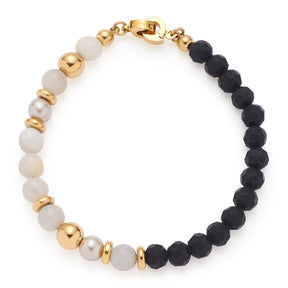 Armband HOLLY Clip & Mix mit weißen und schwarzen Perlen sowie goldenen Metallakzenten