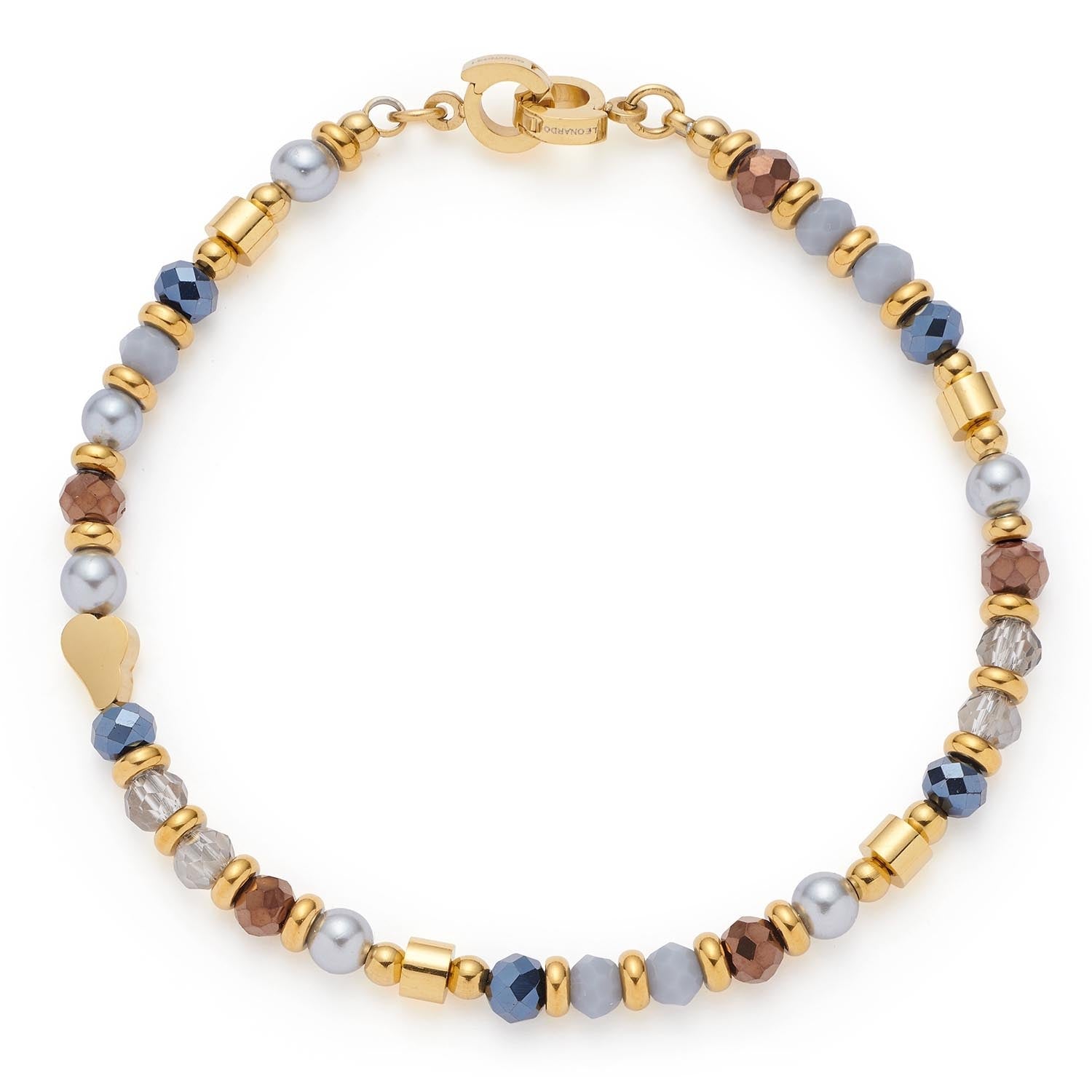 Armband CINDY Clip & Mix mit goldfarbenen und mehrfarbigen Perlen auf weißem Hintergrund