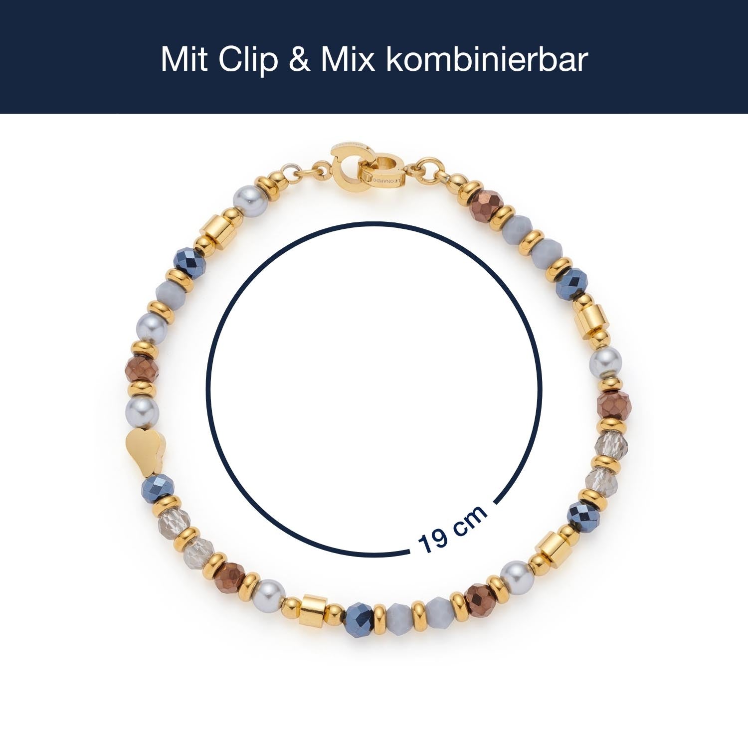 Armband CINDY Clip & Mix mit mehrfarbigen Perlen und Massangaben