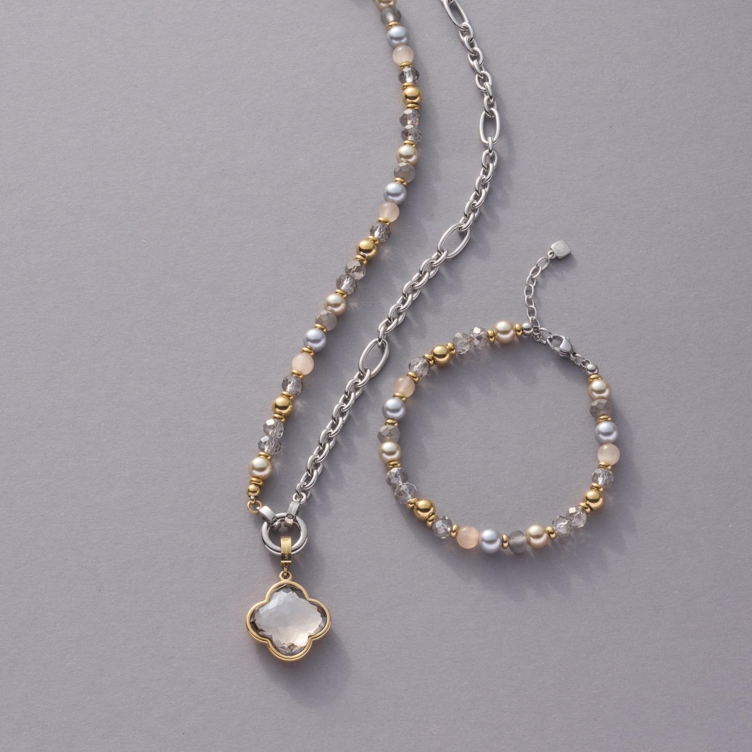 Set HILDE 70 cm mit Halskette, Armband und Anhänger in Gold- und Silbertönen