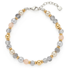 Armband HILDE Clip & Mix mit grauen und perlmuttfarbenen Perlen, goldenen Spacern und Kettenabschluss