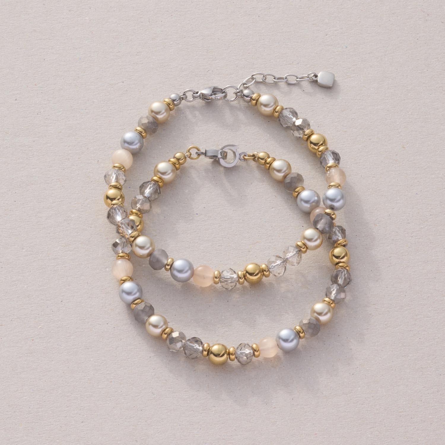 Armband HILDE Clip & Mix mit Perlen und Kristallperlen in Gold- und Silbertönen