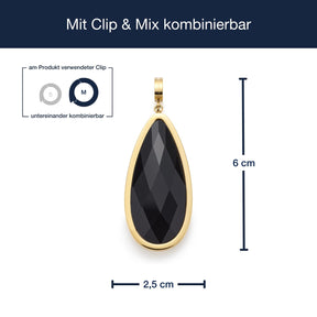 Anhänger PUNTO Clip & Mix mit schwarzem Stein, goldene Fassung, Massangaben