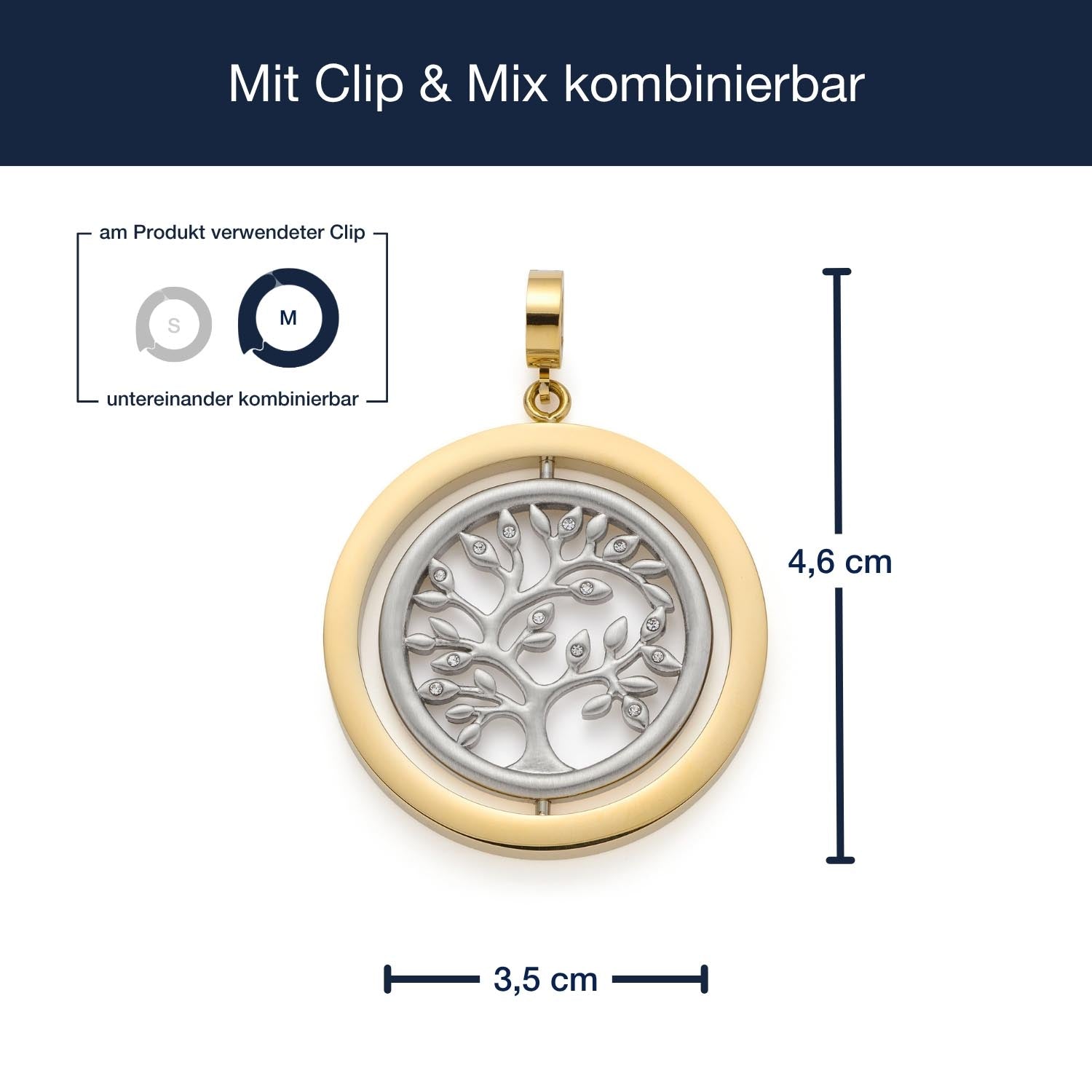 Anhänger TRIX Clip & Mix mit Lebensbaum-Motiv und Massangaben