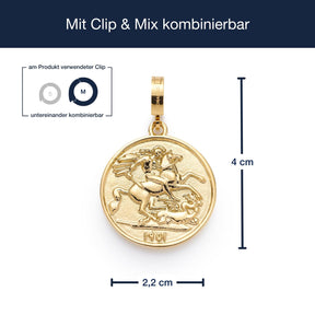 Anhänger LISBETH Clip & Mix mit Massangaben, Goldmünze und austauschbarem Clip