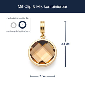 Anhänger DIANA Clip & Mix mit Massangaben, goldfarben mit facettiertem Stein, austauschbar
