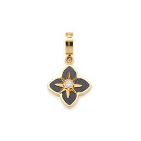 Anhänger REIJA gold Clip & Mix, schwarzes Blütenkelch-Design mit Kristall-Mittelteil
