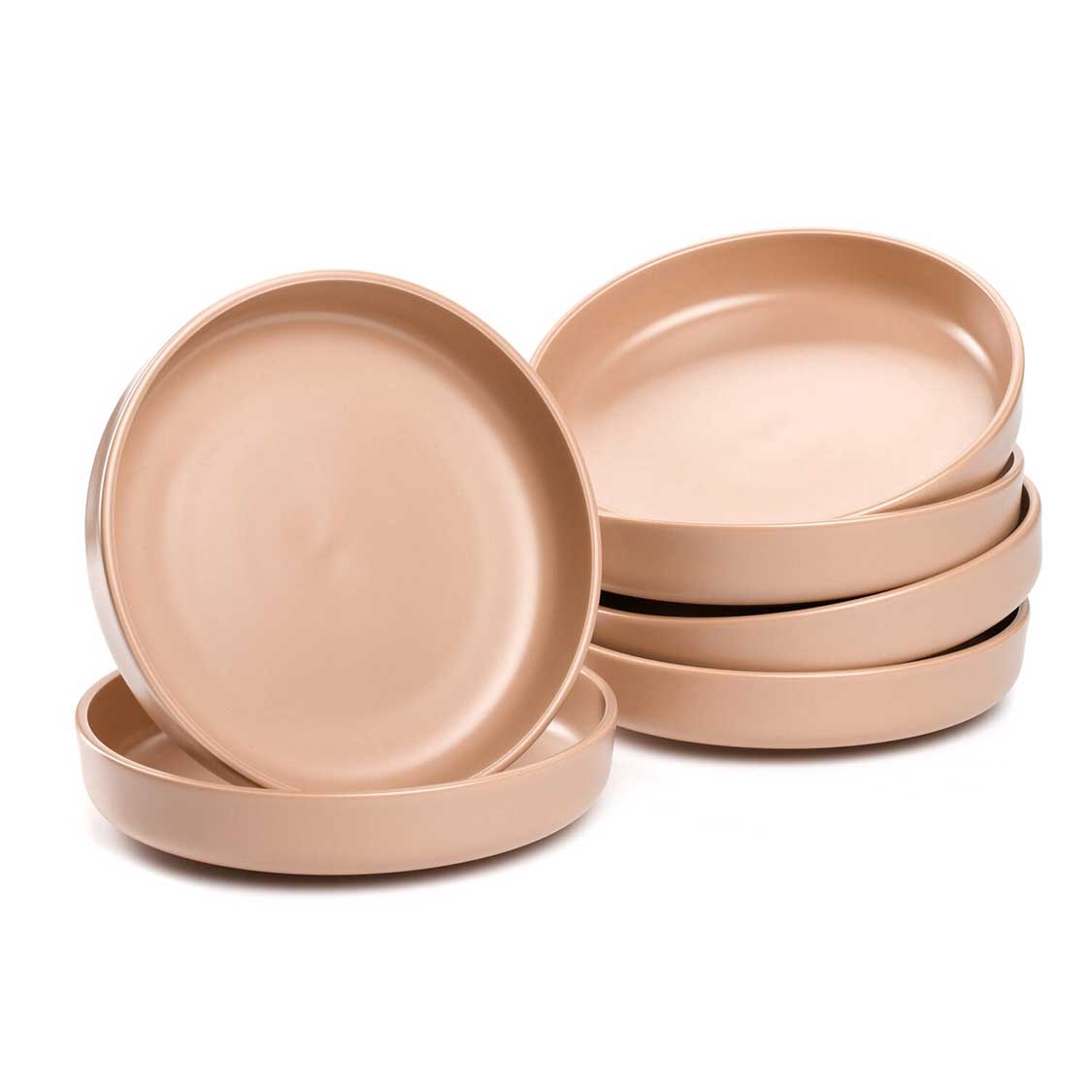 Keramikteller ROMA 20 cm apricot tief 6er-Set gestapelt und einzeln
