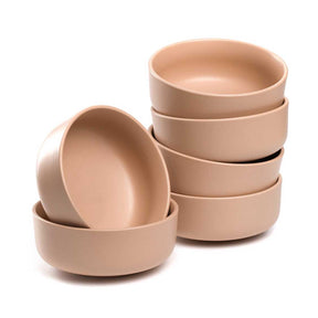 Keramikschale ROMA 16 cm apricot 6er-Set gestapelt und einzeln dargestellt