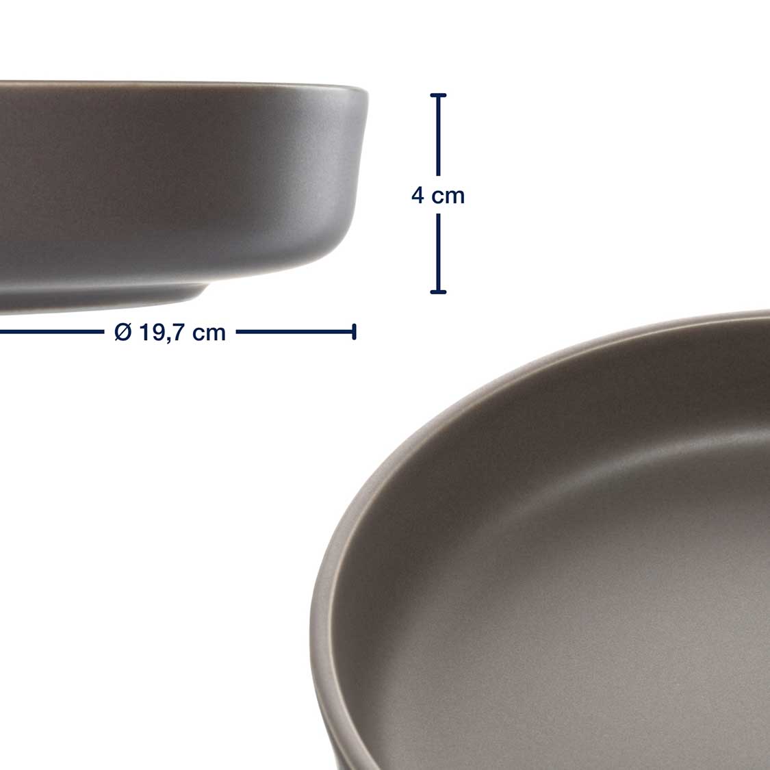 Massangaben zu Keramikteller ROMA 20 cm taupe tief 6er-Set
