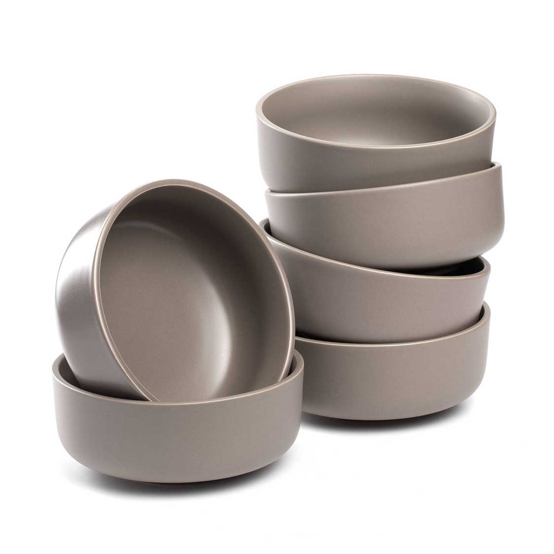 Keramikschalen ROMA 16 cm taupe, gestapelt, 6er-Set, Draufsicht