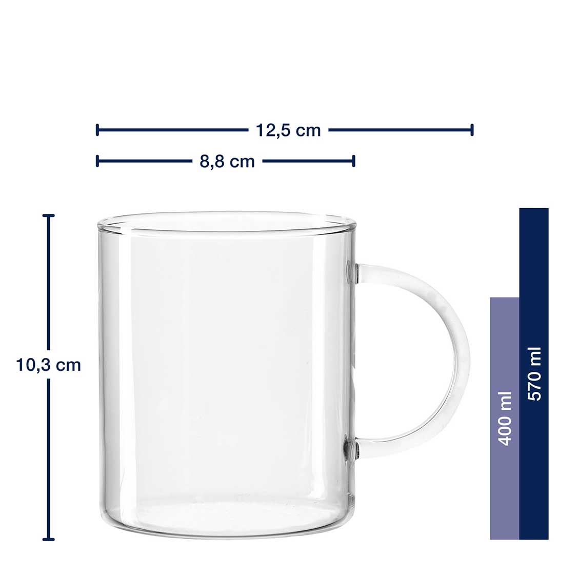 Massangaben zu Teeglas NOVO 570 ml 6er-Set mit Höhe und Durchmesser