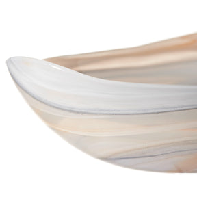Schale ALABASTRO beige oval, Detailansicht der geschwungenen Form und glänzenden Glasoberfläche