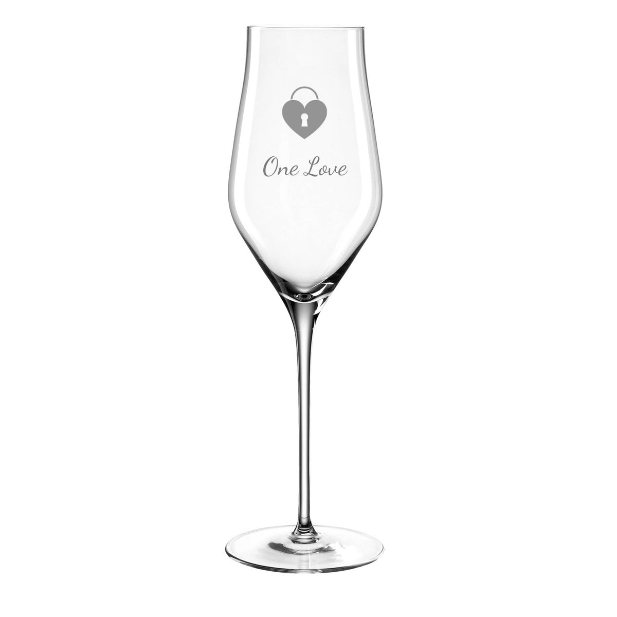 Champagnerglas BRUNELLI mit Gravur Herz und Schriftzug "One Love