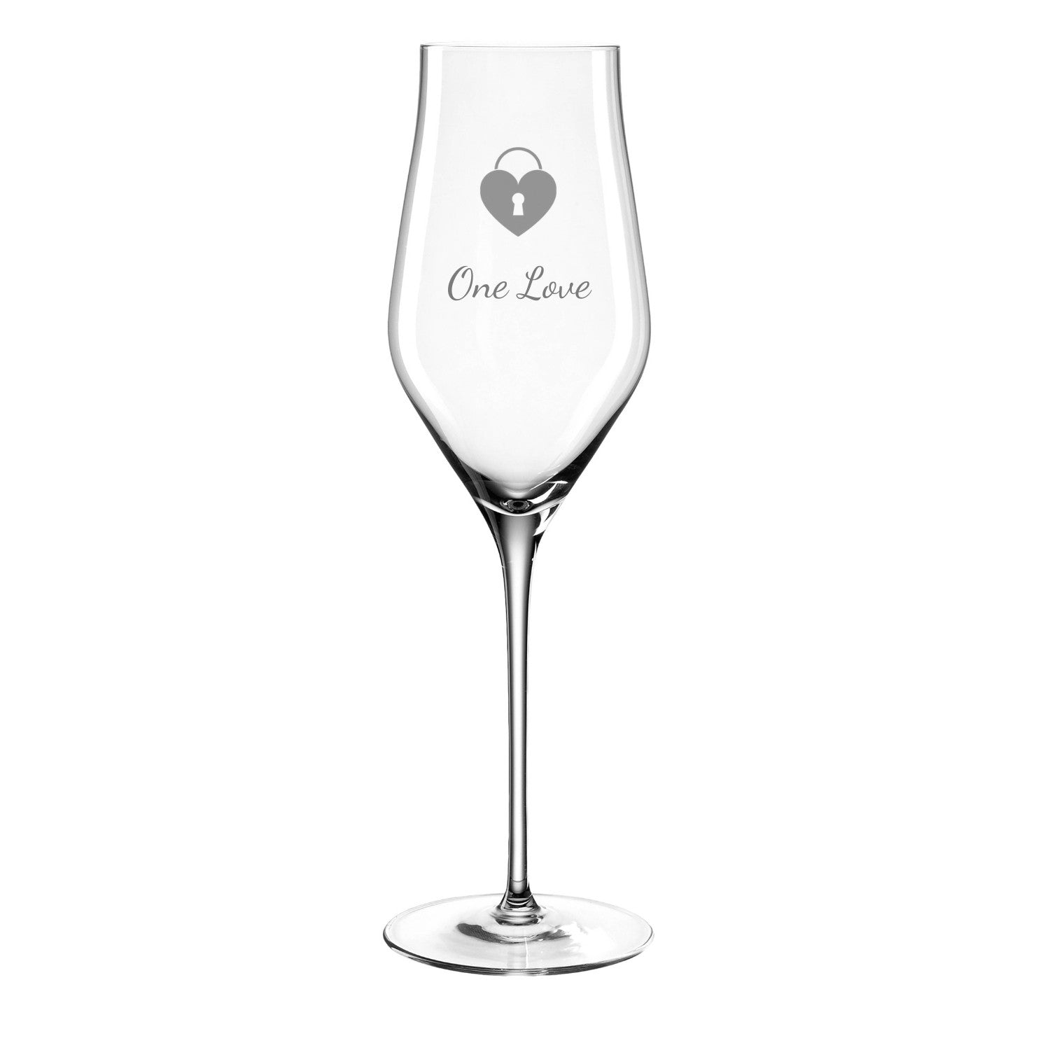 Champagnerglas BRUNELLI mit Gravur Herz und Schriftzug "One Love