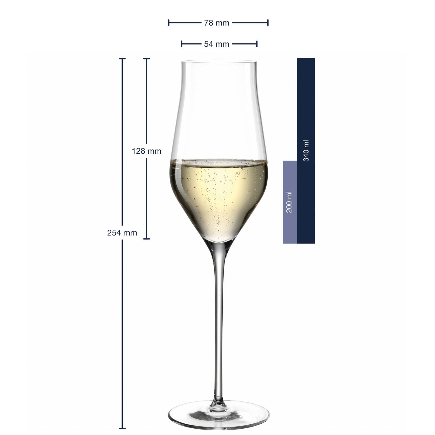 Massangaben zu Champagnerglas BRUNELLI 340 ml mit persönlicher Gravur