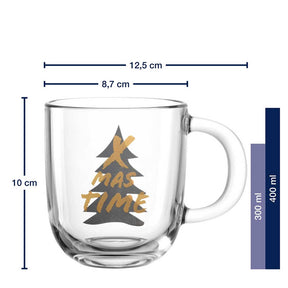 Glastasse SILENZIO 400 ml mit Weihnachtsmotiv und Massangaben