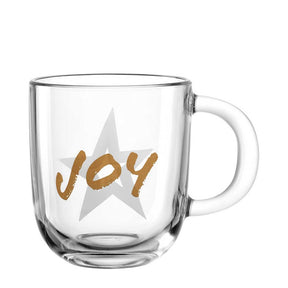 Glastasse SILENZIO mit goldenem "JOY"-Schriftzug und Stern-Motiv