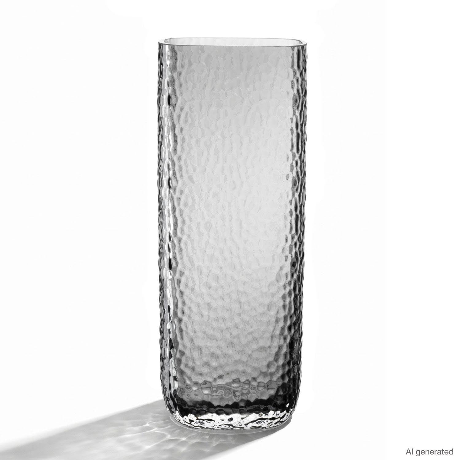 Vase MARTELLO 27 cm grau auf weißem Hintergrund, Glasoberfläche mit Strukturmuster