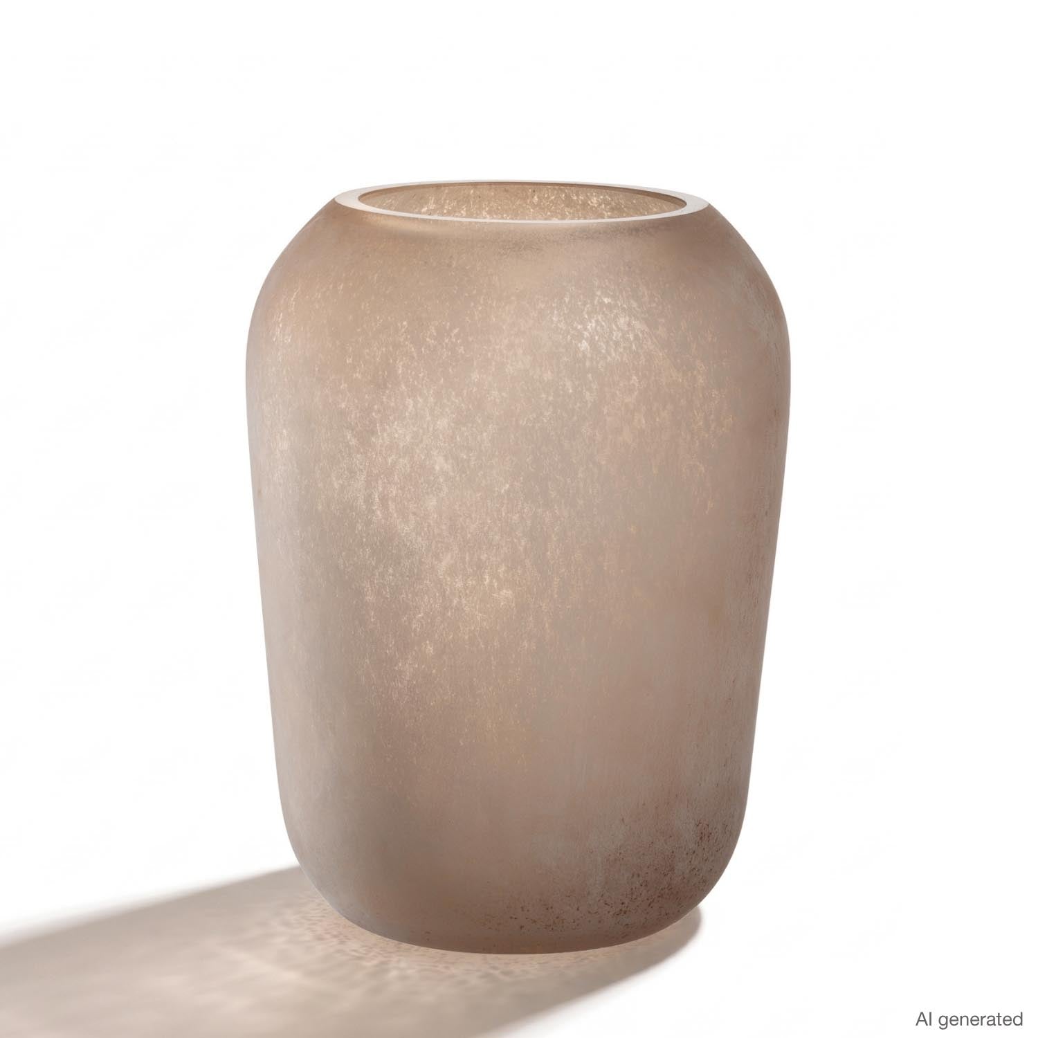 Vase TROGOLO beige aus Glas vor weißem Hintergrund